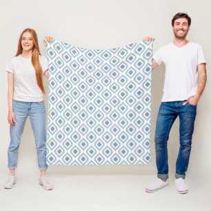 Abstract geometrical, blue and off white fleece blanket
