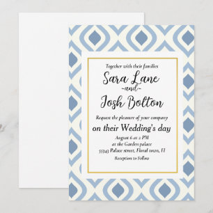 Abstract geometrical, blue and off white invitation