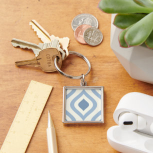 Abstract geometrical, blue and off white key ring