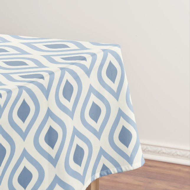 Abstract geometrical, blue and off white tablecloth (In Situ)