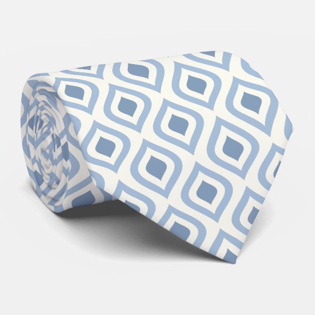 Abstract geometrical, blue and off white tie (Rolled)