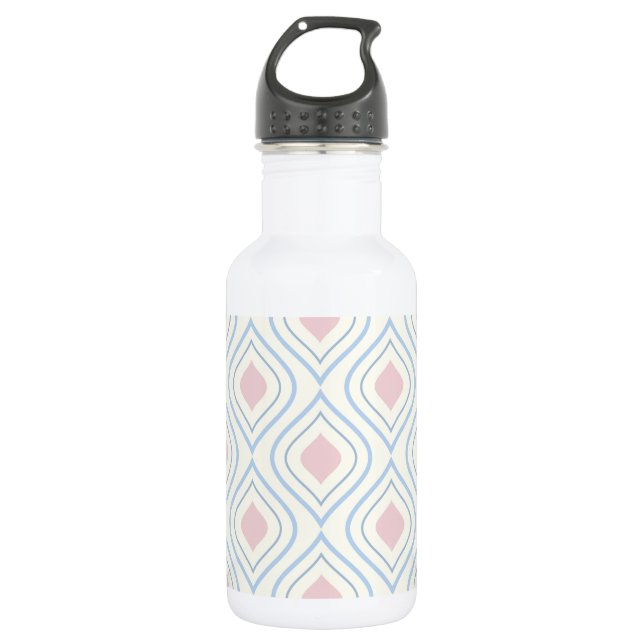 Abstract geometrical, blue, pink and off white 532 ml water bottle (Front)