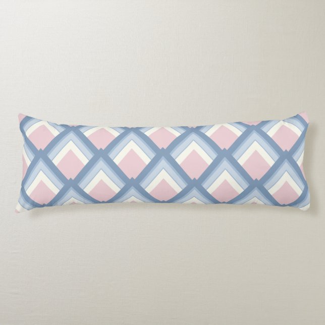 Abstract geometrical, blue, pink and off white body cushion (Front)