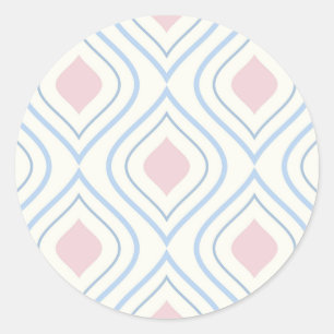 Abstract geometrical, blue, pink and off white classic round sticker