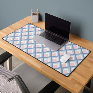 Abstract geometrical, blue, pink and off white desk mat