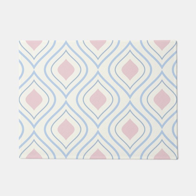 Abstract geometrical, blue, pink and off white doormat (Front)