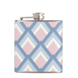 Abstract geometrical, blue, pink and off white hip flask