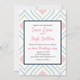 Abstract geometrical, blue, pink and off white invitation