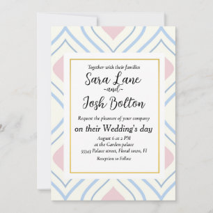 Abstract geometrical, blue, pink and off white invitation