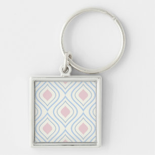 Abstract geometrical, blue, pink and off white key ring