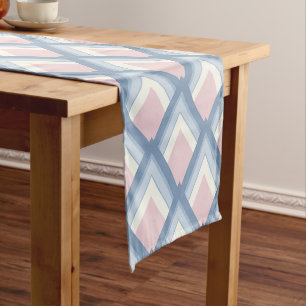 Abstract geometrical, blue, pink and off white short table runner