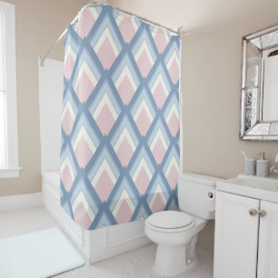 Abstract geometrical, blue, pink and off white shower curtain