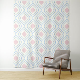 Abstract geometrical, blue, pink and off white tapestry