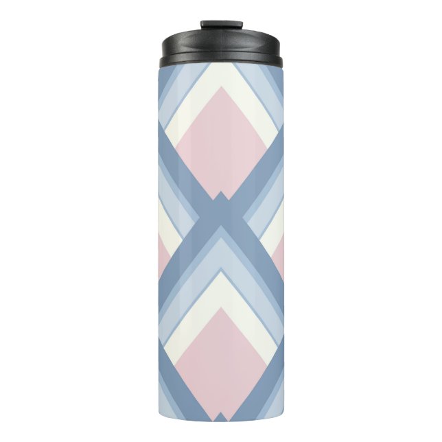 Abstract geometrical, blue, pink and off white thermal tumbler (Front)