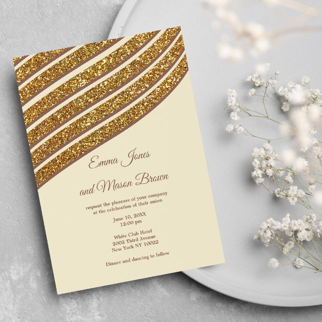 Abstract geometrical ivory gold glitter Wedding Invitation (Abstract geometrical ivory gold glitter Wedding)