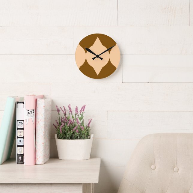 Abstract Geometrical Shapes Brown Beige Diamond Round Clock (Reading Room)