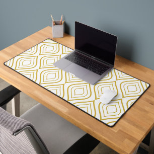 Abstract geometrical, white and gold desk mat