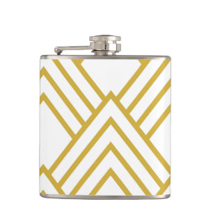 Abstract geometrical, white and gold hip flask