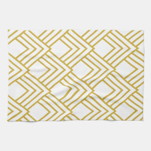 Abstract geometrical, white and gold kitchen towel