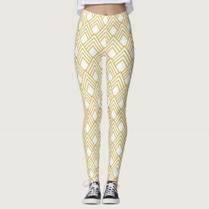 Abstract geometrical, white and gold leggings