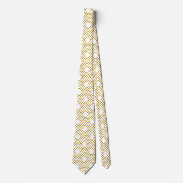 Abstract geometrical, white and gold neck tie (Front)