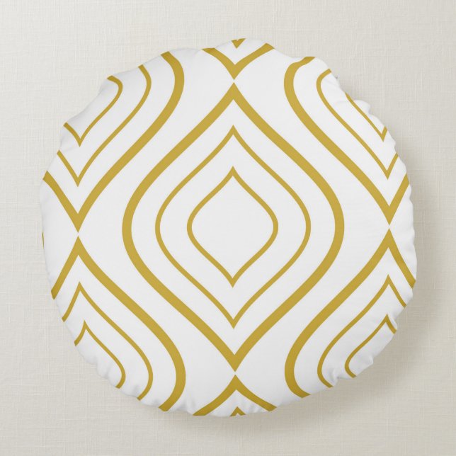 Abstract geometrical, white and gold round cushion (Back)