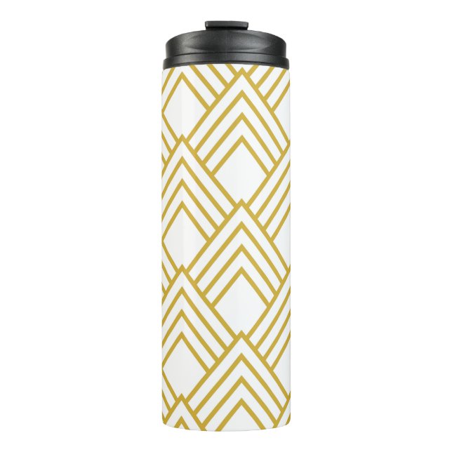 Abstract geometrical, white and gold thermal tumbl thermal tumbler (Front)