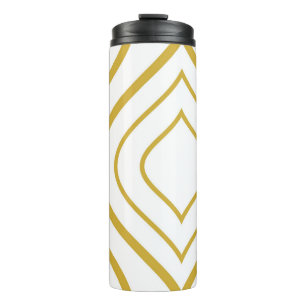 Abstract geometrical, white and gold thermal tumbler