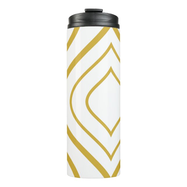 Abstract geometrical, white and gold thermal tumbler (Front)