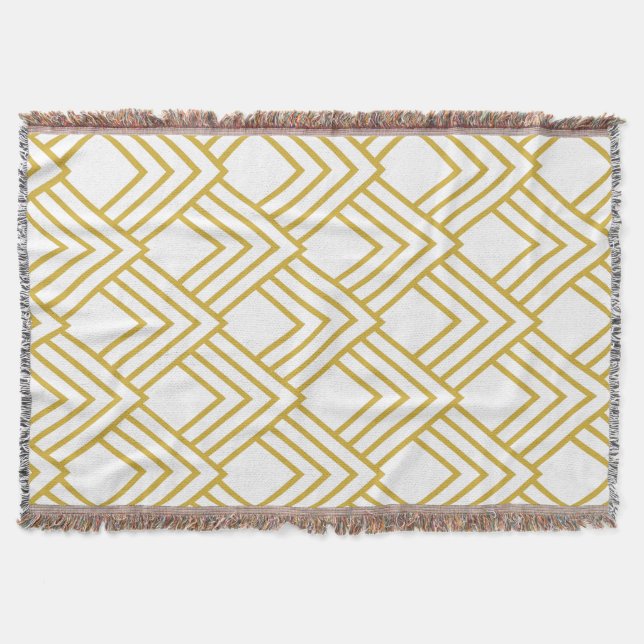 Abstract geometrical, white and gold throw blanket (Front)
