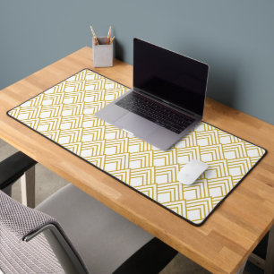 Abstract geometrical, white and gold wrapping pape desk mat