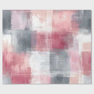 Abstract Gingham Pink and Grey Wrapping Paper