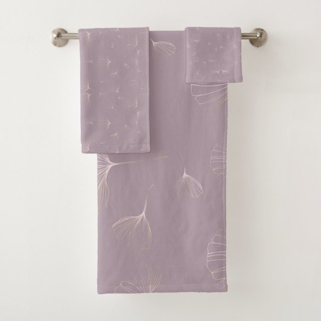 Abstract Ginkgo Biloba Botanical Rose Gold Bath Towel Set (Insitu)