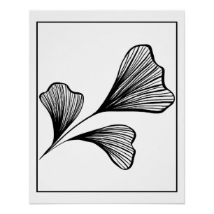 Abstract Ginkgo Leaf Line Art – Elegant Modern Art Poster
