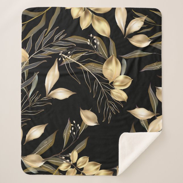 Abstract ginkgo leaves. Luxury glitter ginkgo on r Sherpa Blanket (Front)