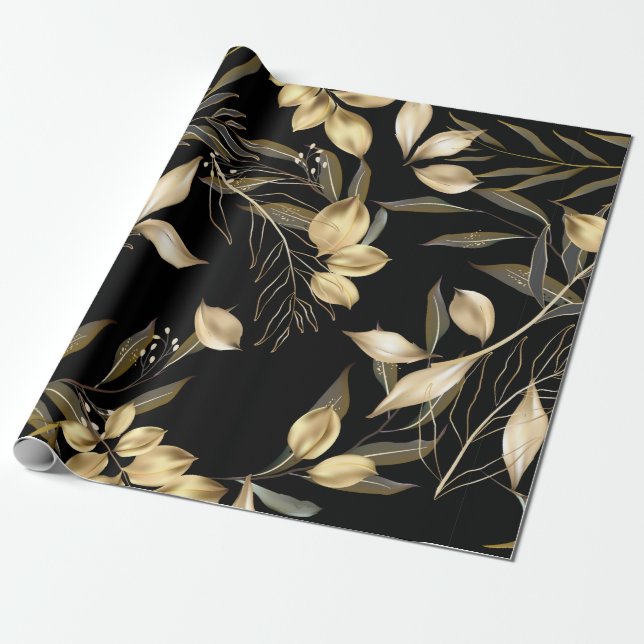 Abstract ginkgo leaves. Luxury glitter ginkgo on r Wrapping Paper (Unrolled)
