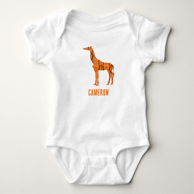 Abstract giraffe silhouette monogram baby bodysuit (Front)