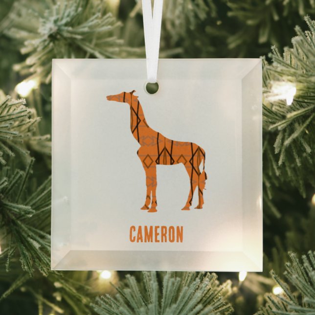 Abstract giraffe silhouette monogram glass tree decoration (Insitu)