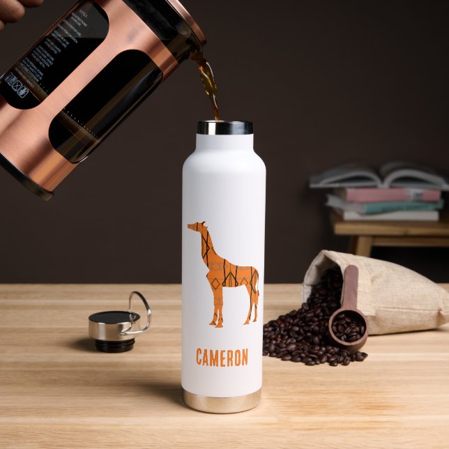 Abstract giraffe silhouette monogram water bottle (Coffee)