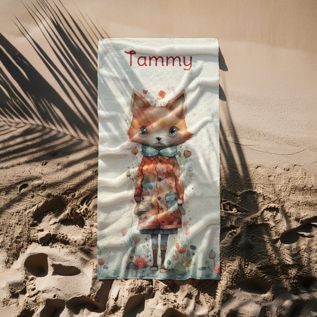 Abstract Girl Fox Wearing Clothes Beach Towel (Creator Uploaded)