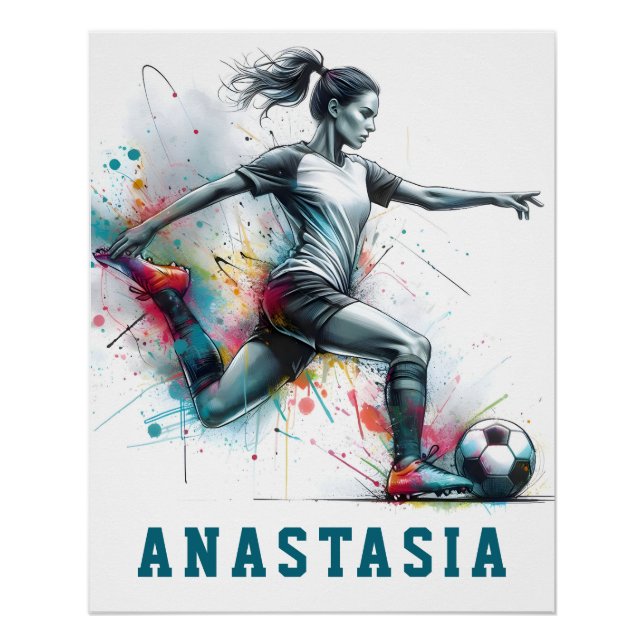 Abstract girl soccer player in action football art poster (Front)