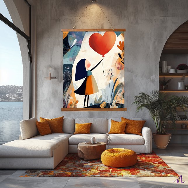 Abstract Girl with Balloon: Whimsical Artwork Hanging Tapestry (Creator Uploaded)