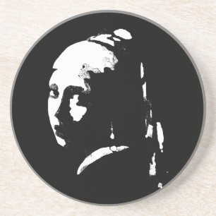 Abstract Girl with Pearl Earring Sandstone Coaster