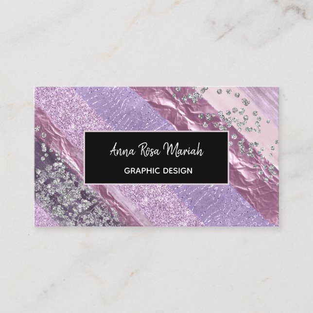 *~* Abstract Girly Chic Feminine Exciting Glitter Business Card (Front)