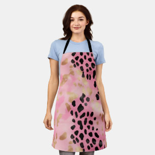 Abstract Girly Glam Pink Gold Black Leopard Print Apron