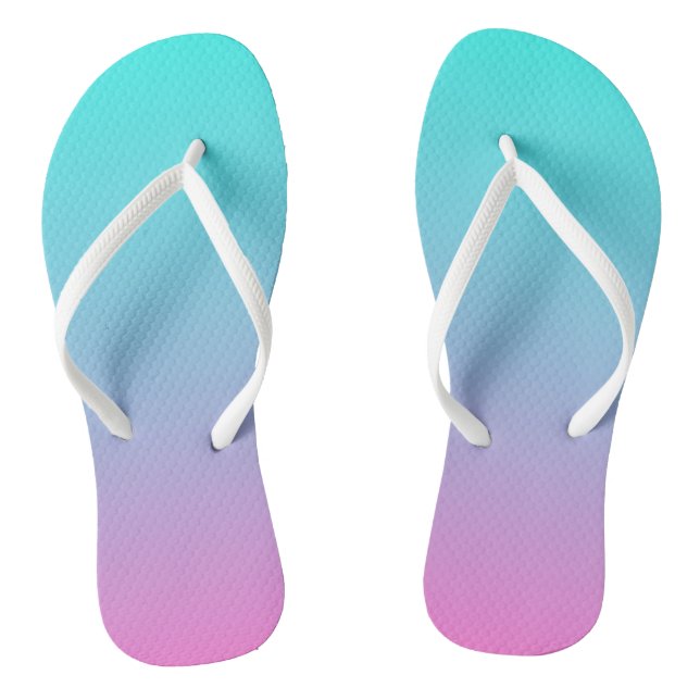 abstract girly pink turquoise ombre mermaid colour flip flops (Footbed)