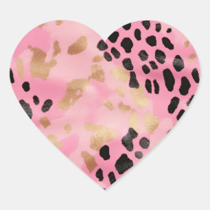 Abstract Glam Pink Gold Black Leopard Print Heart Sticker