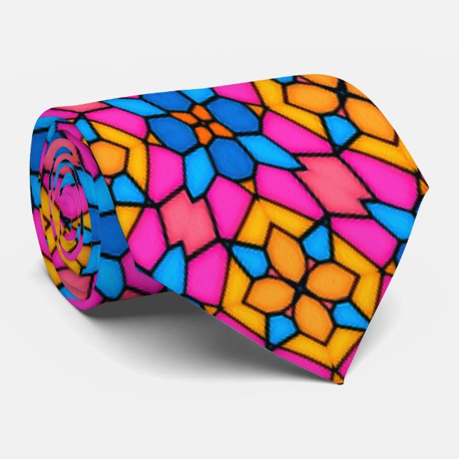 Abstract Glass Flowers Tie (Rolled)