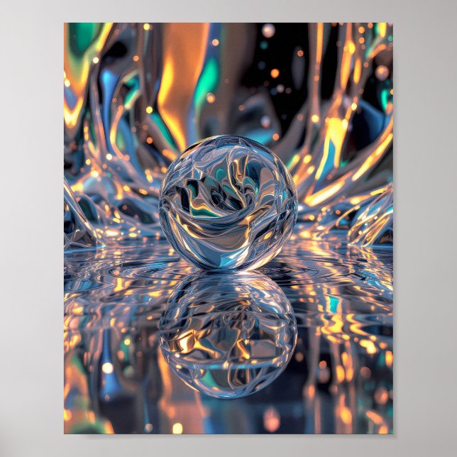 Abstract Glass Sphere with Reflections – Esfera de Poster (Front)