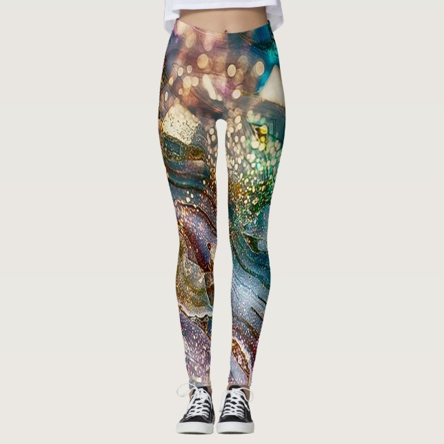 Abstract Glitter and Marble Pink and Blue Leggings (Front)